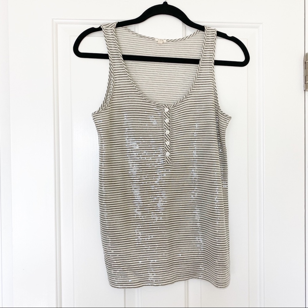J. Crew Sequin Stripe Henley Silver Tank Top